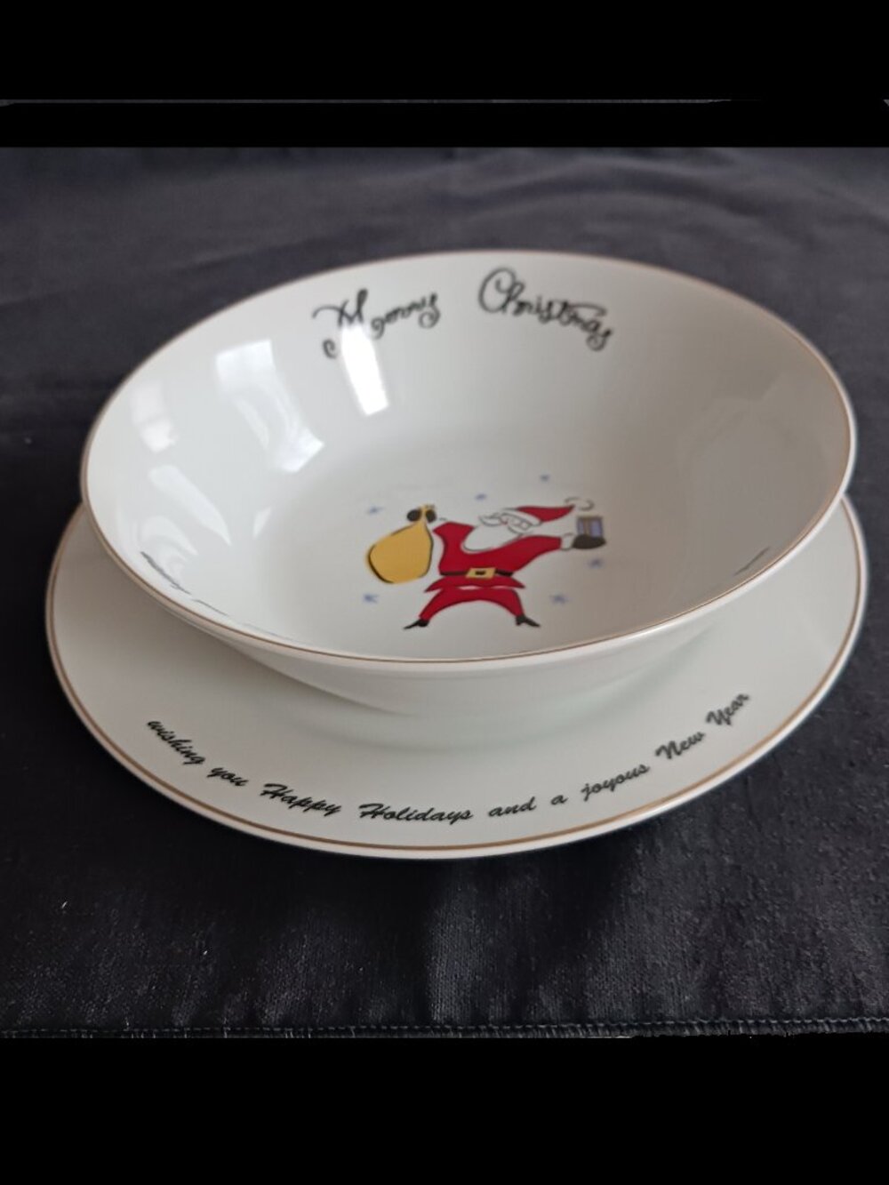 Holiday Dinnerware Ceramic Merry Christmas Santa Plate and Bowl Set Merry Brite